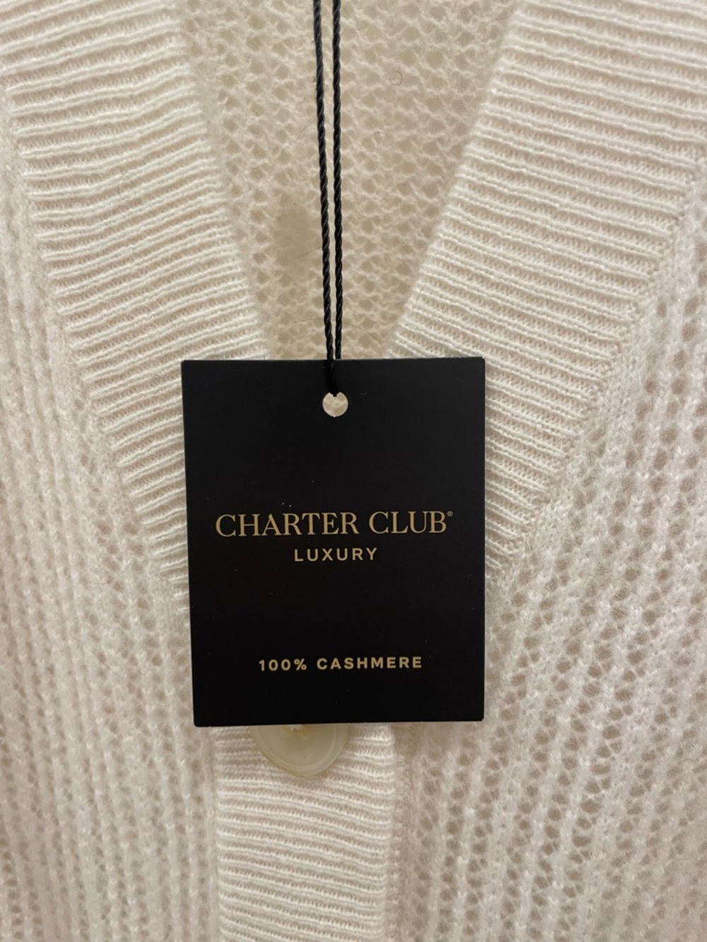 Charter Club Cream Open-Weave Button Cardigan - Picture 2 of 3